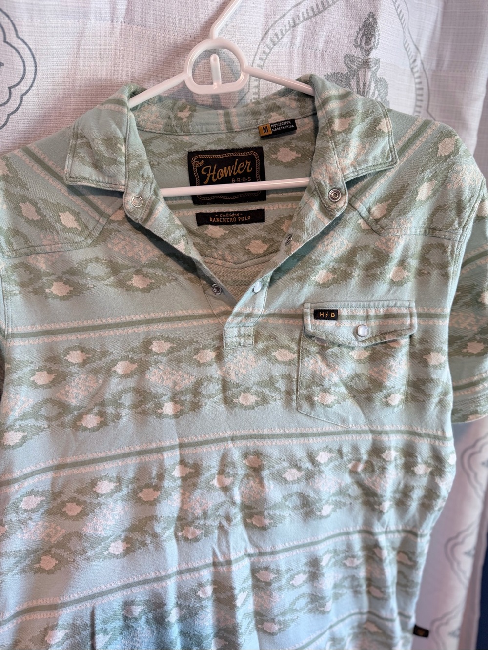 Howler Bros Mint Green Ranchero Polo with Subtle Off-White Pattern